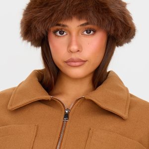 Chocolate Faux Fur Fluffy Trim Bucket Hat