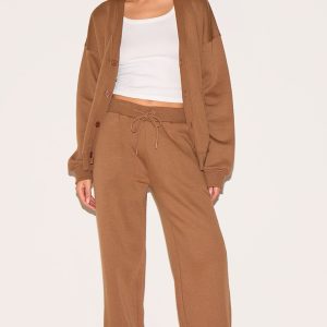 Taupe Wide Leg Drawstring Joggers