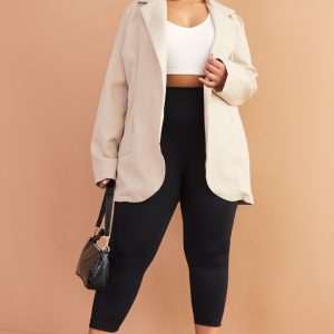 Plus Stone Basic Single Breasted Oversized Blazer