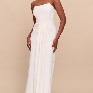 Cream Bandeau Corset Drape Detail Maxi Dress
