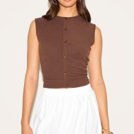 1d175a919eb775836c5b69dbef5031999862bbec_CNM8507_1_chocolate_soft_touch_rib_button_down_sleeveless_long_top