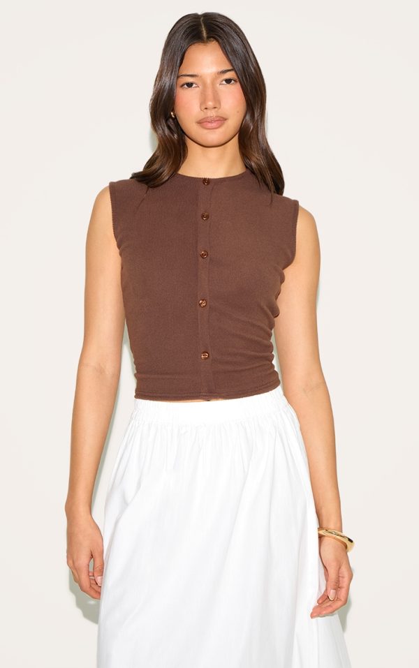 1d175a919eb775836c5b69dbef5031999862bbec_CNM8507_1_chocolate_soft_touch_rib_button_down_sleeveless_long_top