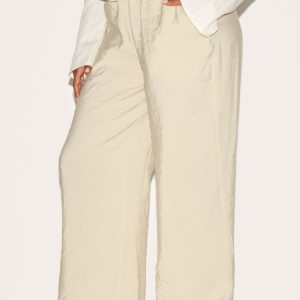Clay Peached Woven Elasticated Waist Straight Leg Trousers