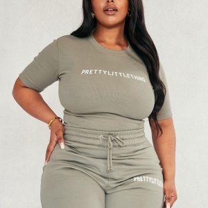 PRETTYLITTLETHING Plus Sage Khaki Cap Sleeve Bodysuit