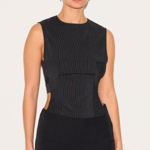 Black Pinstripe Fitted Top