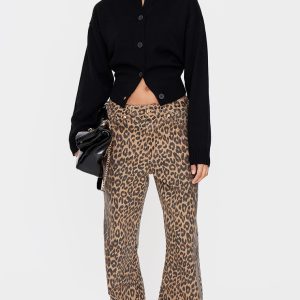 Brown Leopard Print Low Waist Wide Leg Jeans