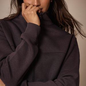 Charcoal Seam Detail Zip Through Track Top