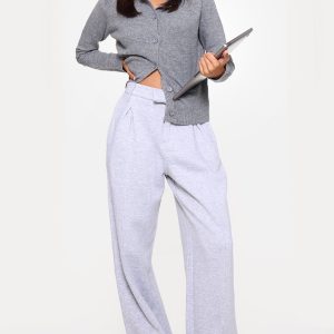 Grey Marl Pintuck Fleeceback Tailored Joggers