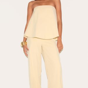 Butter Yellow Structured Woven Peplum Straight Leg Jumpsuit
