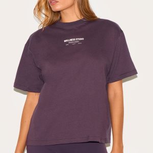 Plum Wellness Printed Boxy Oversized T Shirt