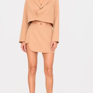 Taupe Tailored Woven Wrap Micro Mini Skirt