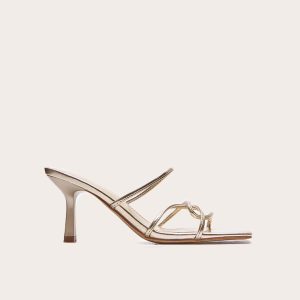 Gold PU Wide Fit Cross Over Strap Heeled Mules