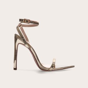 Gold Pu Point Toe Barely There High Heeled Sandals