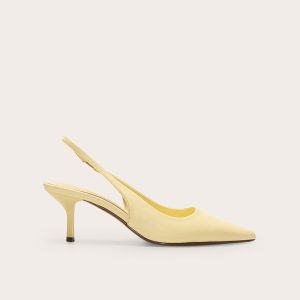 Lemon Pu Point Toe Sling Back Mid Heeled Courts