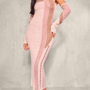 Tall Stone Knit Midi Dress With Matching Sleeves