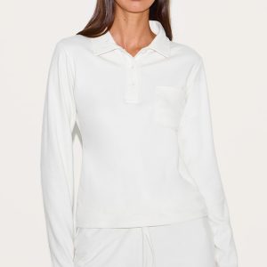 Cream Long Sleeved Super Soft V Neck Button Up Top