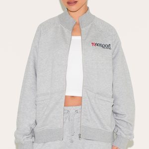 Ash Grey Embroidered Boxy Track Top