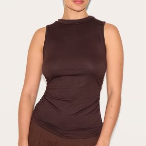 Chocolate Cotton High Neck Long Top