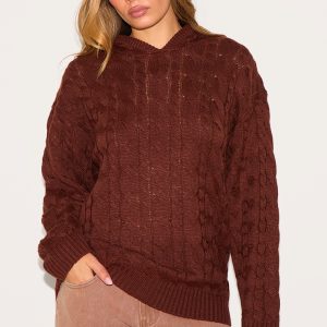 Chocolate Cable Knit Oversized Hoodie