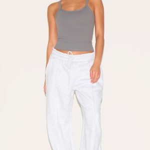 Petite Ash Grey Wide Leg Seam Detail Joggers