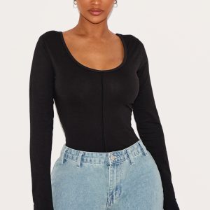 Shape Black Cotton Scoop Neck Seam Bodysuit