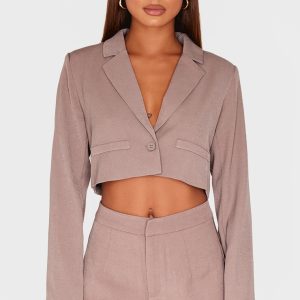 Mocha Tailored Cropped Pocket Detail Blazer