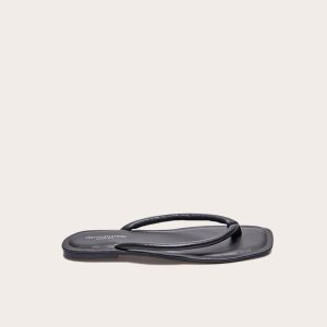 Black Wide Fit Real Leather Toe Thong Flat Sandals