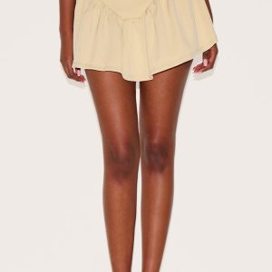 Butter Yellow Dipped Waist Structured A Line Mini Skirt