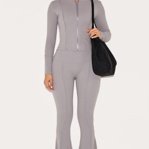 Petite Charcoal Contour Sculpt Seam Detail Flared Trousers
