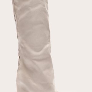 Stone Faux Suede Point Toe Fold Over High Stiletto Knee High Heeled Boots