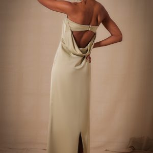 Sage Bridesmaid Satin Bandeau Maxi Dress