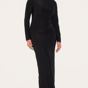 Plus Black Double Layer Slinky Flared Sleeve Midaxi Dress