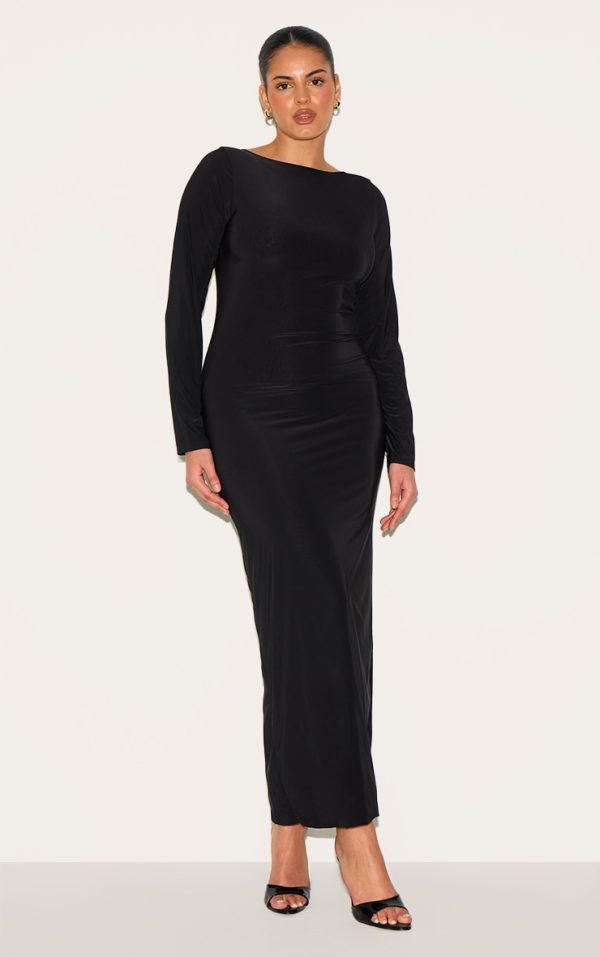 20ac6a3ff8027a7478c4dff04f6f7fb079573032_CNM3027_1_plus_black_double_layer_slinky_flared_sleeve_midaxi_dress