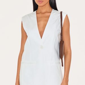 Cream Premium Tailored Woven Longline Waistcoat
