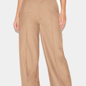 Taupe Woven Low Rise Seam Detail Straight Leg Trousers