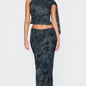 Tall Grey Devore Maxi Skirt
