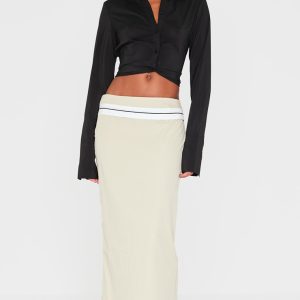 PRETTYLITTLETHING Sage Contrast Foldover Waistband Maxi Skirt