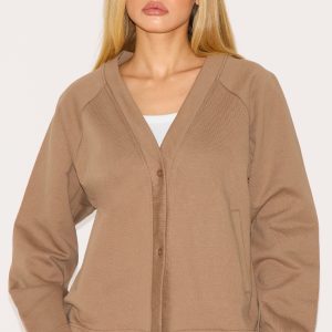 Taupe Premium Boxy Sweat Cardigan