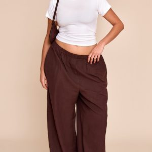 Plus Dark Brown Striped Slouchy Trousers