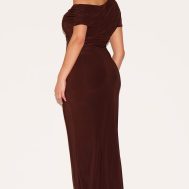 21f878437792ae9c712265b4db0847599a8bacd9_CNM2563_2_plus_dark_chocolate_double_layer_slinky_asymmetric_ruched_sleeve_maxi_dress