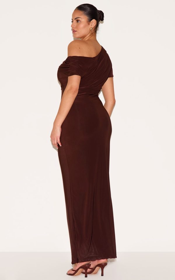 21f878437792ae9c712265b4db0847599a8bacd9_CNM2563_2_plus_dark_chocolate_double_layer_slinky_asymmetric_ruched_sleeve_maxi_dress