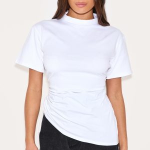 White Oversized Ruched Side Detail T Shirt