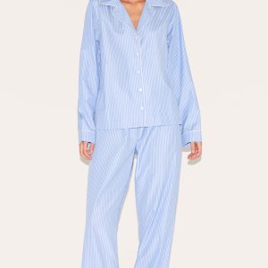 Blue Woven Stripe Long Pj Set
