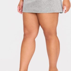 Plus Silver Glitter Detail Mini Skirt