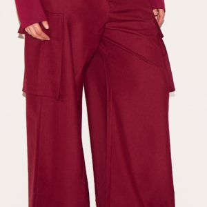 Plus Plum Woven Pocket Detail Straight Leg Trousers
