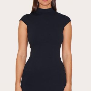 Black Contour Sculpt Cap Sleeve Bodycon Dress