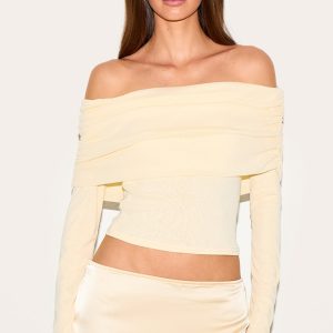 Almond Onion Skin Bardot Ruched Top