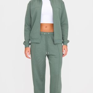 Olive Seam Detail Wide Leg Joggers