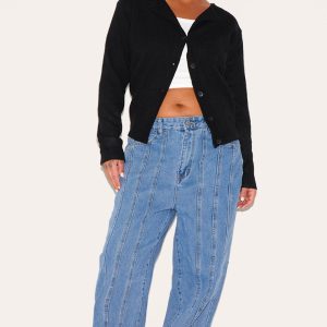 Plus Blue Seam Detail Straight Leg Jeans