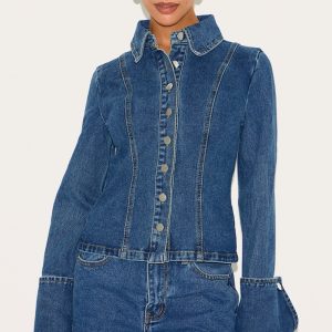 Petite Mid Blue Wash Long Sleeve Fitted Denim Shirt